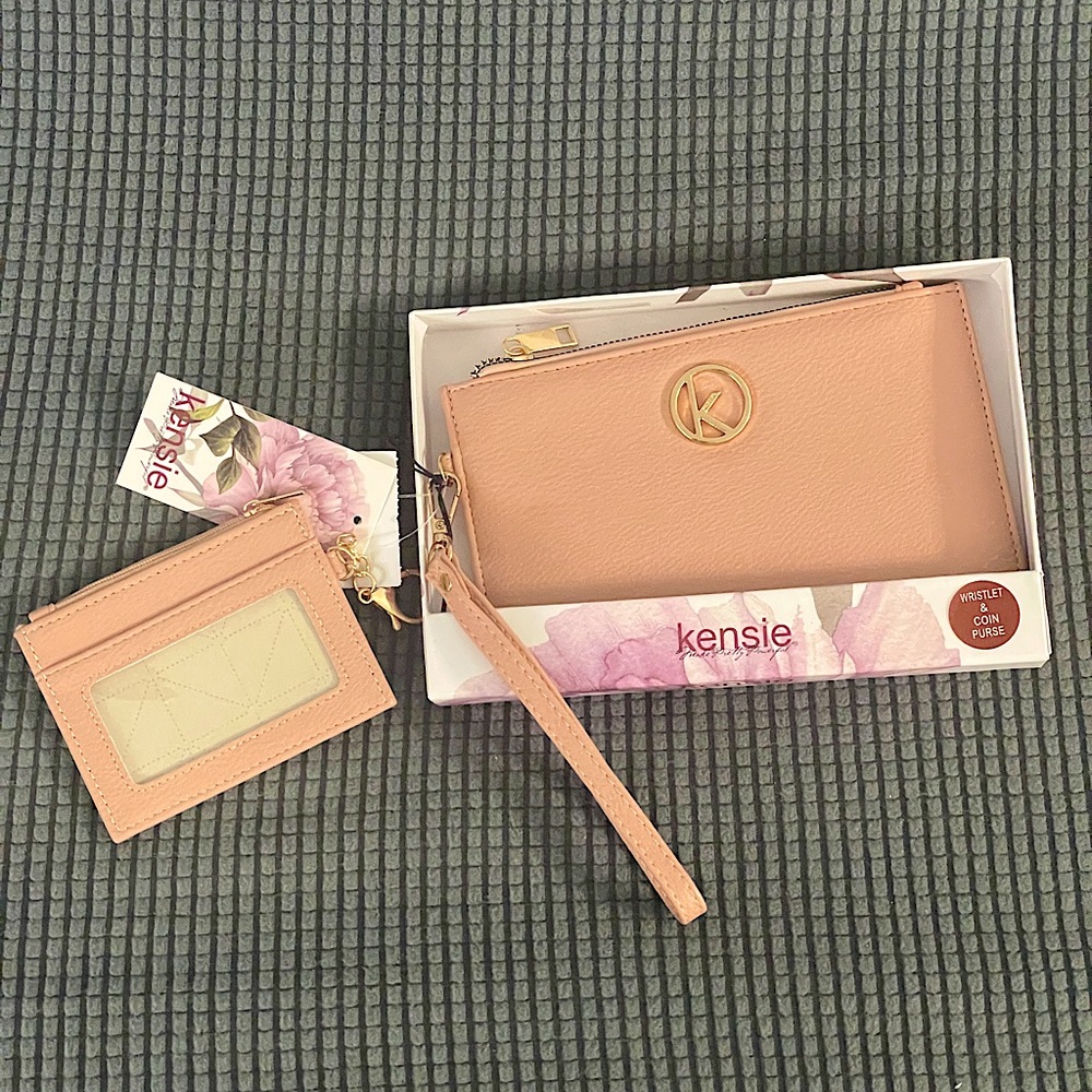 Kensie Blush Pink & Gold Wristlet, Wallet Set